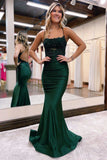 Hunter Green Graduation Dresses Long Lace Mermaid Prom Dress Backless