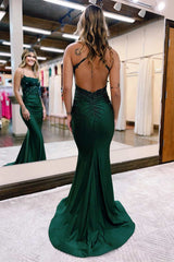 2024 Hunter Green Graduation Dresses Long Lace Mermaid Prom Dress Backless