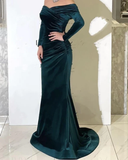 Long Green Velvet Prom Evening Dresses Mermaid Off Shoulder Formal Dress