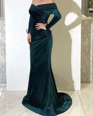 Long Green Velvet 2024 Prom Evening Dresses Mermaid Off Shoulder Formal Dress