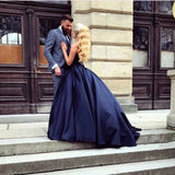 Sweetheart Ball Gown Navy Blue Wedding Dresses Satin Sweet 16 Dress