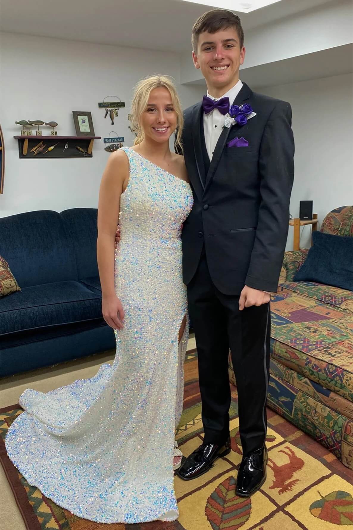 Iridescent Sequin One Shoulder Formal Dress Long Mermaid Evening Dress with Split MyChicDress