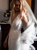 Mermaid Boho Beach Lace Wedding Dresses Country V Neck Bridal Gowns
