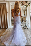 Lace Long Lavender Prom Dress Floral V Neck Mermaid Purple Evening Dress
