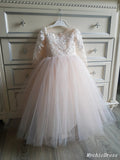 Cheap Long Sleeves Princess Lace Flower Girl Dresses with Detachable Train