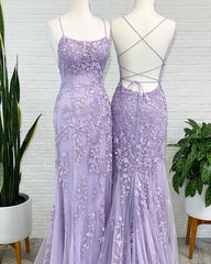 Lavender Lace Corset Prom Dresses Mermaid Scoop 2024 Evening Dress with Beading