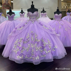 Princess Lace Lavender 2024 Quinceanera Dress Ball Gown 3D Flowers Sweet 16 Dress
