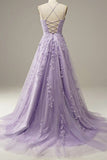 Custom Made Lace Lilac Prom Dresses Long Evening Dress Spaghetti Straps