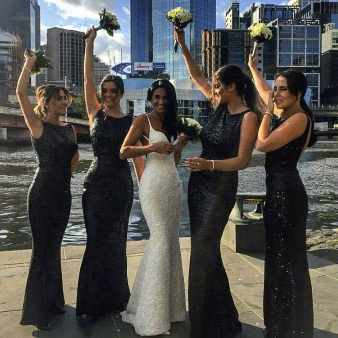 Long Black Sequin Bridesmaid Dresses Mermaid Sleeveless – MyChicDress