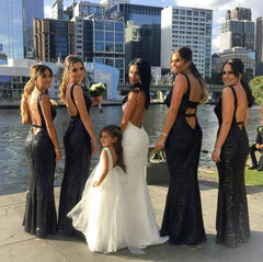 Long Black Sequin Bridesmaid Dresses Mermaid Sleeveless – MyChicDress