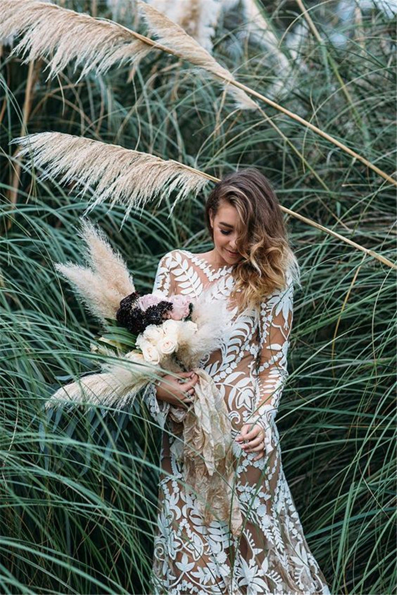 western boho wedding dress SZJMS 2 Piece for Women Floral Wedding Dresses with Sleeves Elopement Wedding Dress Nude Underlay Customize at Amazon Women's Clothing store You can choose from 6 colors Western & Boho BirdieBridalFW