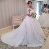 Elegant Lace Long Sleeves Wedding Dresses Plus Size Appliuqes Ball Gowns