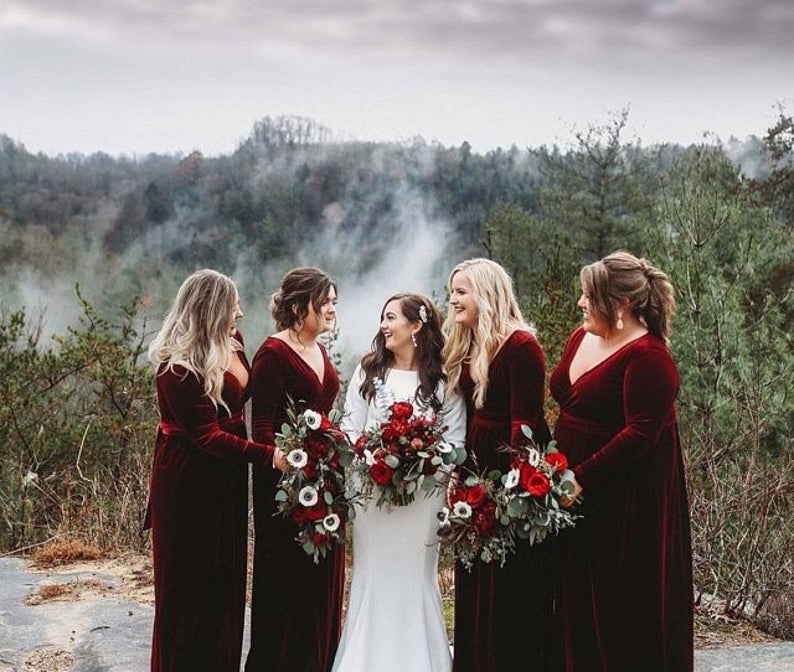 dark red bridesmaid dress long sleeve Plus Size Burgundy Mermaid Bridesmaid Dresses Long Sleeve Mother of the Bride Dress ARD1388