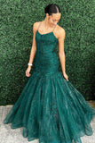 Long Green Prom Dresses Mermaid Lace Applique Formal Graduation Dress