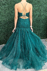 2024 Long Green Prom Dresses Mermaid Lace Applique Formal Graduation Dress