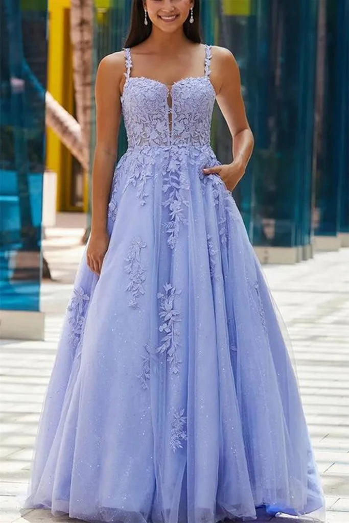 2024 Long Lilac Lace Prom Dresses