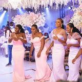 Long Mermaid Pink Bridesmaid Dresses Satin Sweetheart Wedding Party Dress