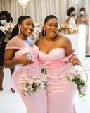 Long Mermaid Pink Bridesmaid Dresses Satin Sweetheart Wedding Party Dress