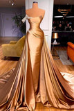 Long One Shoulder Prom Dresses Beaded Mermaid Pageants Gowns With Court Train