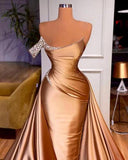 Long One Shoulder Prom Dresses Beaded Mermaid Pageants Gowns With Court Train