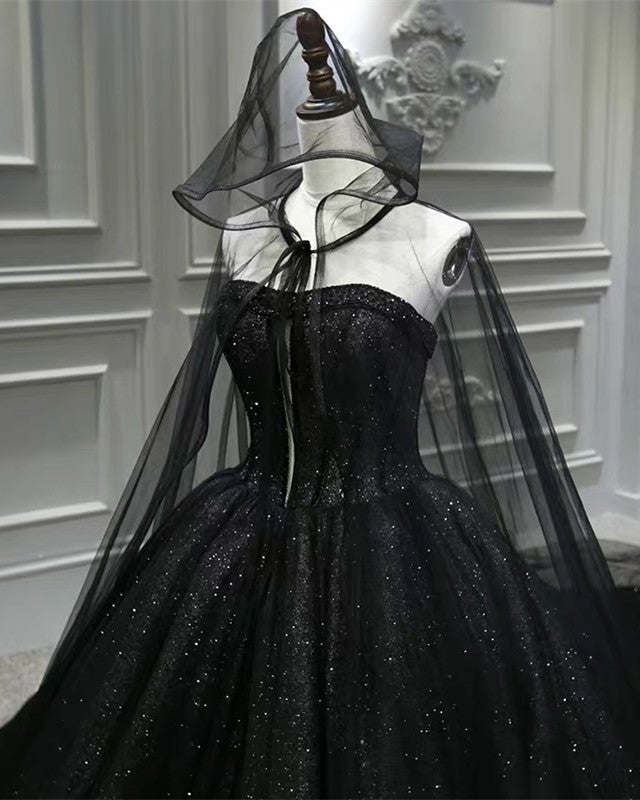 Black Gothic Princess Ballgown Wedding With Sheer Neckline, Satin Fabric,  Long Sleeves, Lace Applique, And Beading Plus Size From Lookof, $214.98 |  DHgate.Com