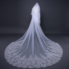 Luxury Princess Lace Wedding Veils with Applique Sequined Trim 3MX3M