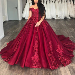 Maroon Quinceanera Dresses Lace Appliques Off The Shoulder Ball Gowns