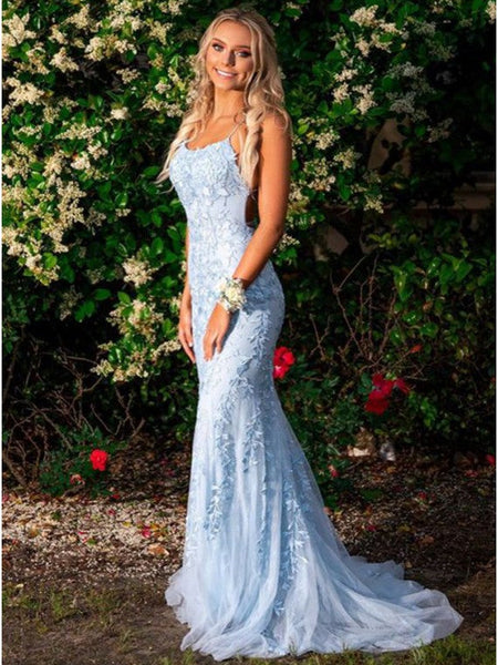 Lace Mermaid Dress Powder Blue Dress Lace Sherri Hill 55200 Light