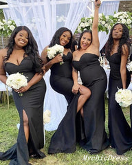 Mermaid Sweetheart Black Bridesmaid Dresses Satin Wedding Guest Dress MyChicDress
