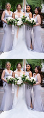 Mermaid V Neck Lavender Bridesmaid Dresses Long Sleeveless MyChicDress