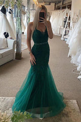 Hot Mermaid 2024 Dark Green Lace Prom Dresses UK Long Evening Gown