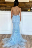 Blue Lace 2 Piece Prom Dresses Long Mermaid Evening Gowns