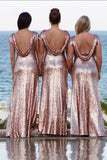 Metallic Rose Gold Bridesmaid Dress Sequin Wedding Guest Dresses with Sleeves