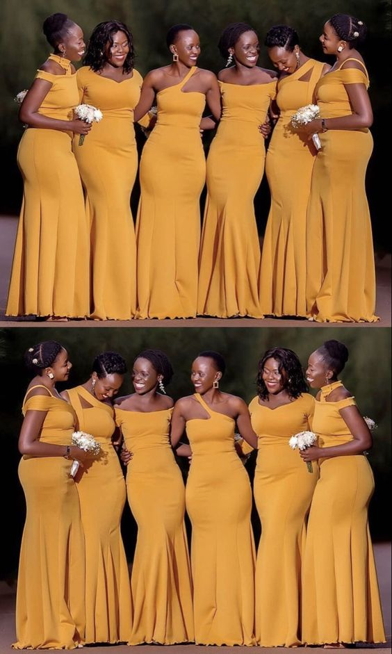 African Girl Yellow Wedding Guest Dress Cheap Mismatched Bridesmaid Dr ...