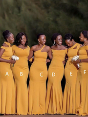 African Girl Yellow Wedding Guest Dress Cheap Mismatched Bridesmaid Dresses
