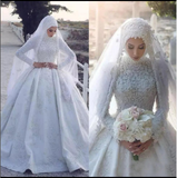 Arabic Muslim Lace Wedding Dresses Long Sleeves Applique A Line Bridal Gowns