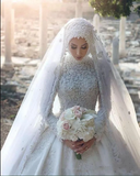 Arabic Muslim Lace Wedding Dresses Long Sleeves Applique A Line Bridal Gowns