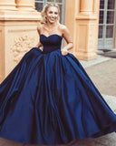 Sweetheart Ball Gown Navy Blue Wedding Dresses Satin Sweet 16 Dress