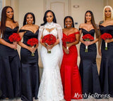 Floor Length Satin Navy Blue Bridesmaid Dresses Red Wedding Guest Dresses UK