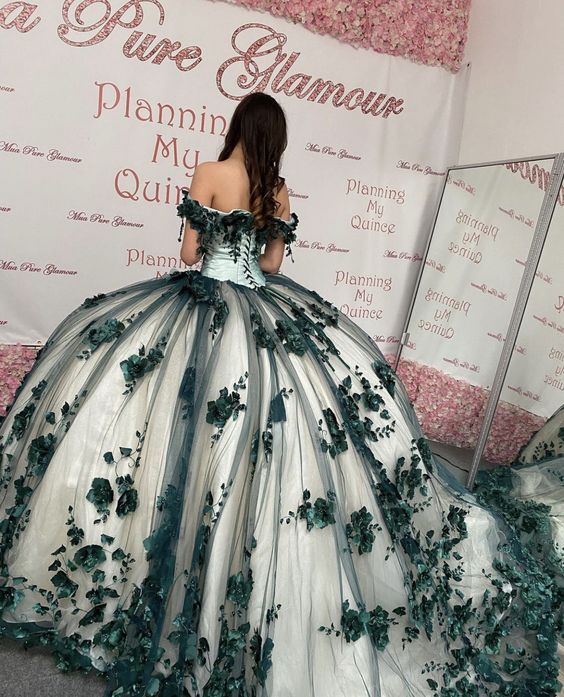 Emerald Green Ball Gown Quinceaera Dress 3D Flowers - Ball Gown With 3D Flowers, Sweet 15/16 Party Dress Emerald Green Quinceaera Dress Emerald Green Ball Gown Quinceaera Dress 3D Flowers - Ball Gown With 3D Flowers, Sweet 15/16 Party Dress Emerald Green Quinceaera Dress