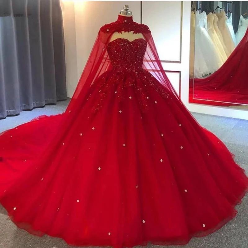Red Crystals Ball Gown Wedding Dresses