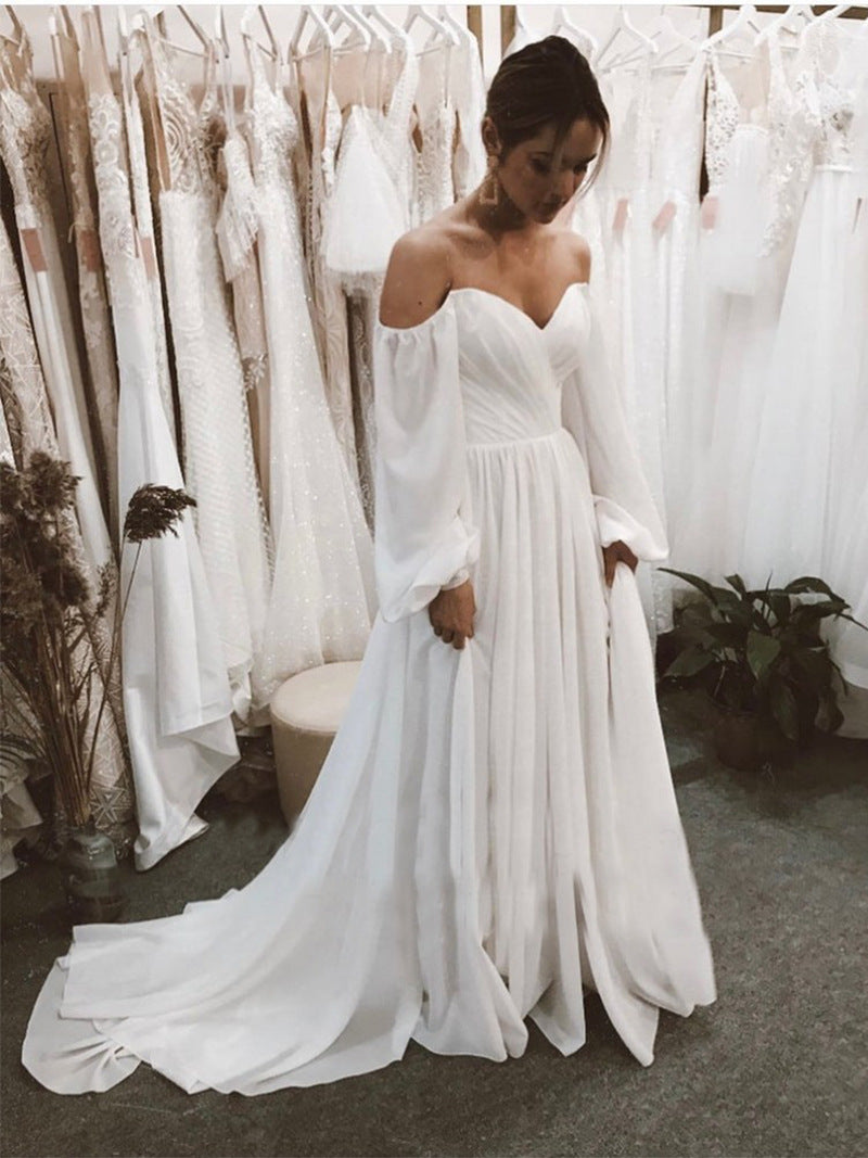 Shoulder Sleeves Off The Shoulder Chiffon Wedding Dress Off The