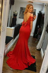 Off Shoulder Mermaid Red Prom Dresses Long Formal Dress Open Back