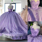 One Shoulder Purple Quinceanera Dresses Ball Gown 3D Flowers Sweet 16 Party Dress