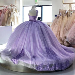 One Shoulder Purple Quinceanera Dresses Ball Gown 3D Flowers Sweet 16 Party Dress