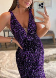 Hot One Shoulder Sequin Purple Prom Dresses Tighted Mermaid Formal Dress Long
