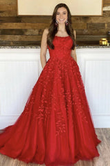 2024 Red Lace Prom Dresses A Line Floor Length Evening Gown