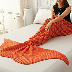 Orange Fish Scale Design Mermaid Blankets for Adults