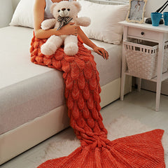 Orange Fish Scale Design Mermaid Blankets for Adults