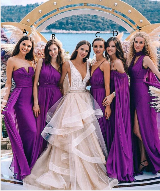 Mismatched Purple Bridesmaid Dresses